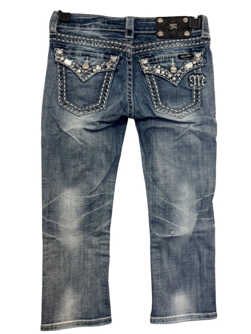 Miss Me Womens Cuff Capri Jeans Size 27 Distressed & Embellished Denim